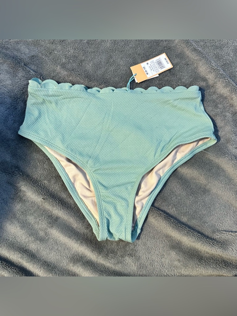 NWT! Kona Sol Women’s Mint Green Scalloped High Waist Bikini Bottoms Medium 8-10